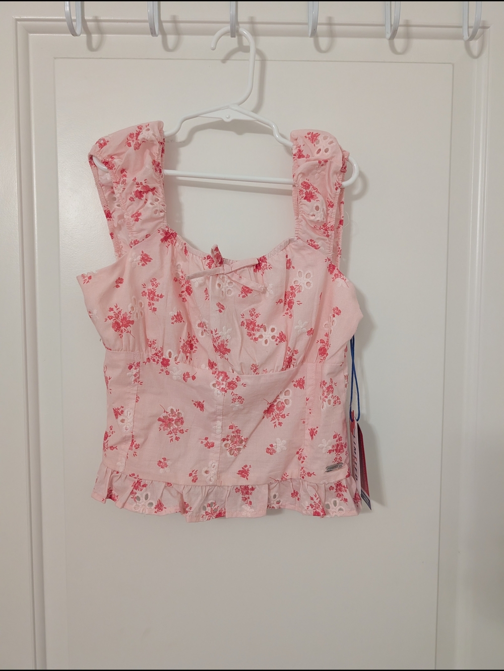NWT Limited Too Pink Floral Eyelet Peplum Tank Top Girls M 10